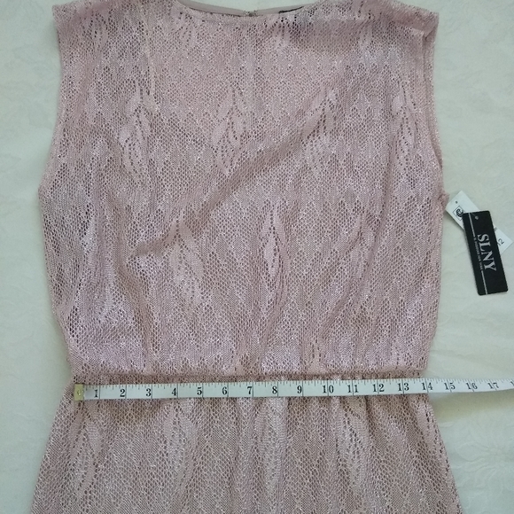 New🎀 Blouson fringe rose silver metallic lace floral sleeveless dress - Picture 5 of 10